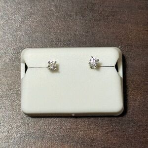 Men's White Cubic Zirconia Stud Earrings - Silver Tone
